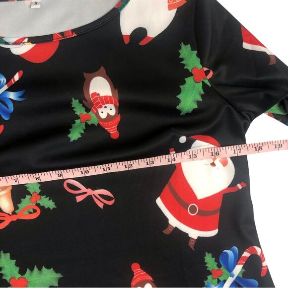 Christmas Dress Side Pockets Long Sleeve Black Background with Fun Holiday Print - Picture 13 of 16